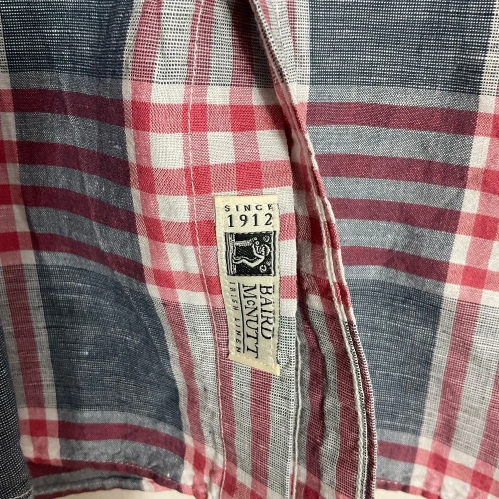 J. Crew linen Red and Blue Plaid Casual Button Down Shirt men size XL